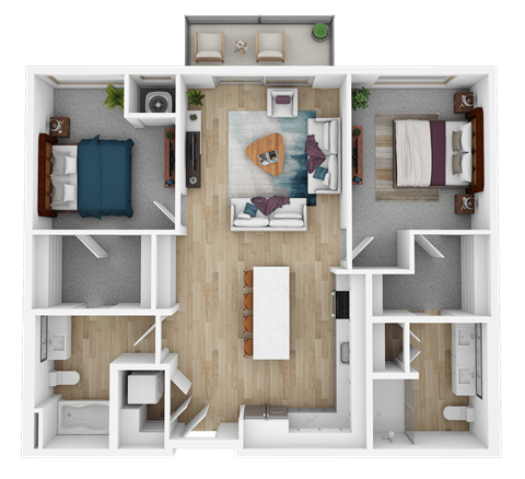 Floor plan for 2 beds, 2 baths, 1018 sqft